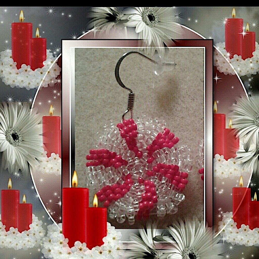 "Peppermint candy" reversible beaded earrings - Picture 2 of 4